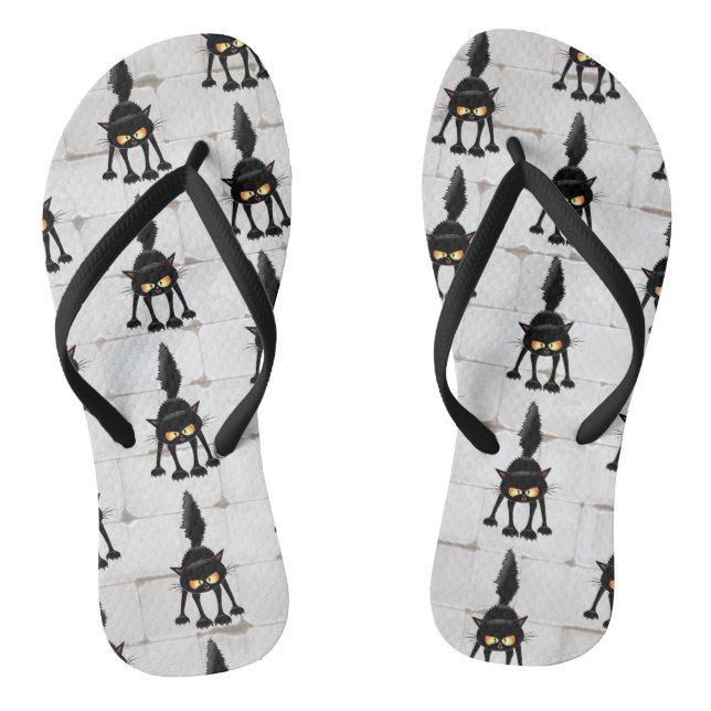 Chanclas Funny Fierce Black Cat Cartoon  (Plantilla)