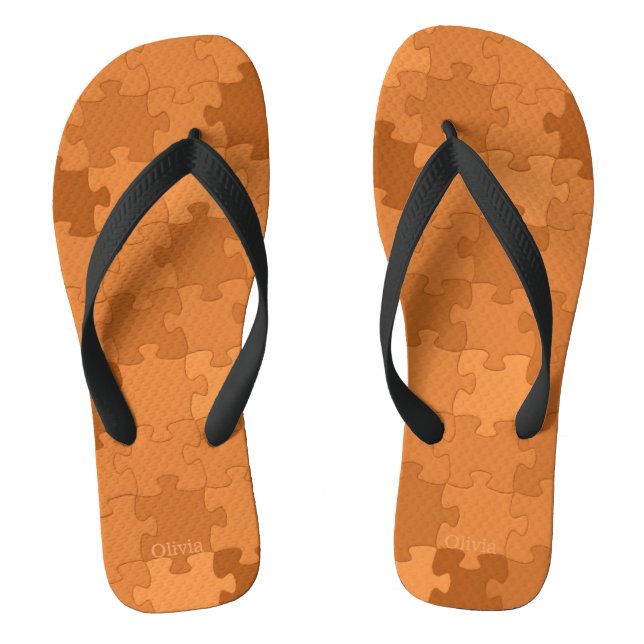Chanclas Funny Patrón de rompecabezas Añadir nombre Naranja (Plantilla)