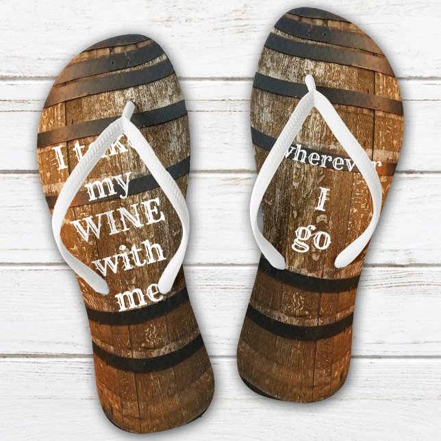 Chanclas Funny Rústica Barrel Flip Flops (Flip flops featuring a design based on a rustic wine barrel - great for a wine lover)