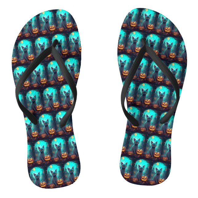 Chanclas Gato azul ruso de Halloween con calabazas aterrado (Plantilla)