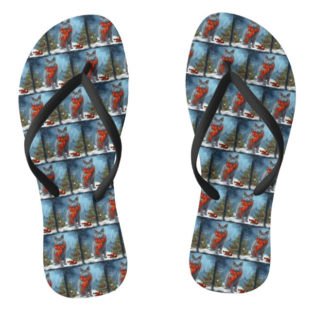 Chanclas Gato azul ruso en Navidades de nieve (Plantilla)