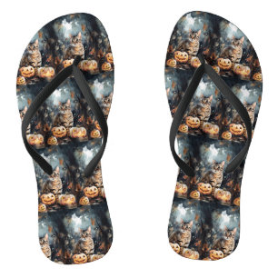 Chanclas Gato Bengal de Halloween con calabazas aterradoras
