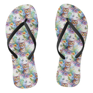Chanclas Gato bengalí y flor volteando