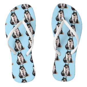 Chanclas Gato de esmoquin blanco y negro Gatos Lindos Azul