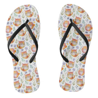 Chanclas Gato de jengibre y flor flor volteado