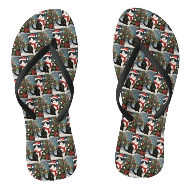 Chanclas Gato esmoquin en Navidad con nieve (Plantilla)
