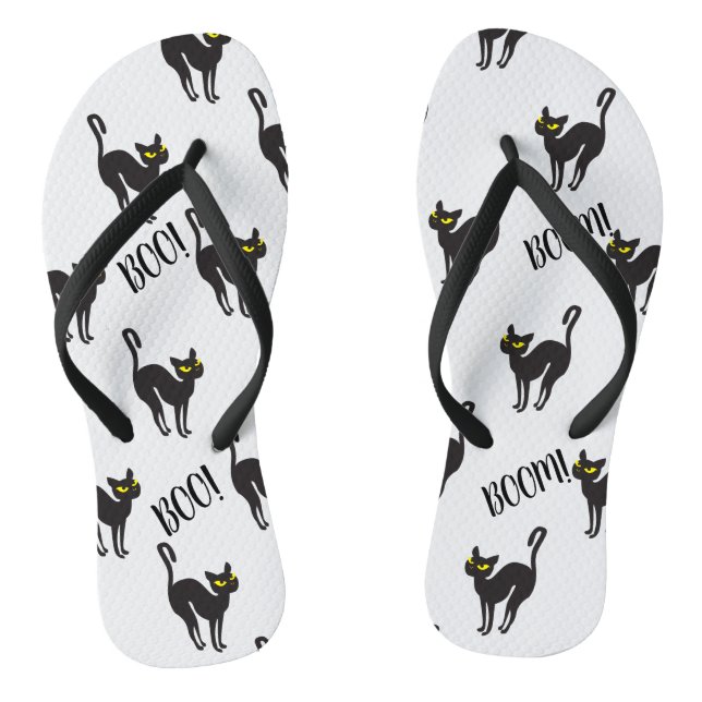 Chanclas ¡Gato negro de Halloween, Boo! Regalos animales si (Plantilla)