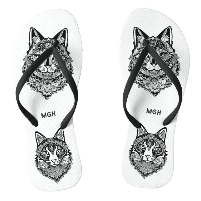 Chanclas Gato Ornamental con Monograma Personalizado (Plantilla)