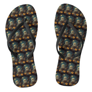 Chanclas Gato persa de Halloween con calabazas aterradoras