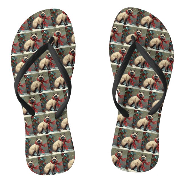 Chanclas Gato siamés en Navidad con nieve (Plantilla)