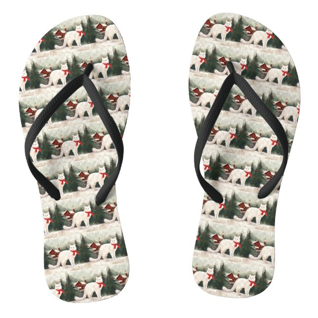 Chanclas Gato turco angora en Navidades de nieve (Plantilla)