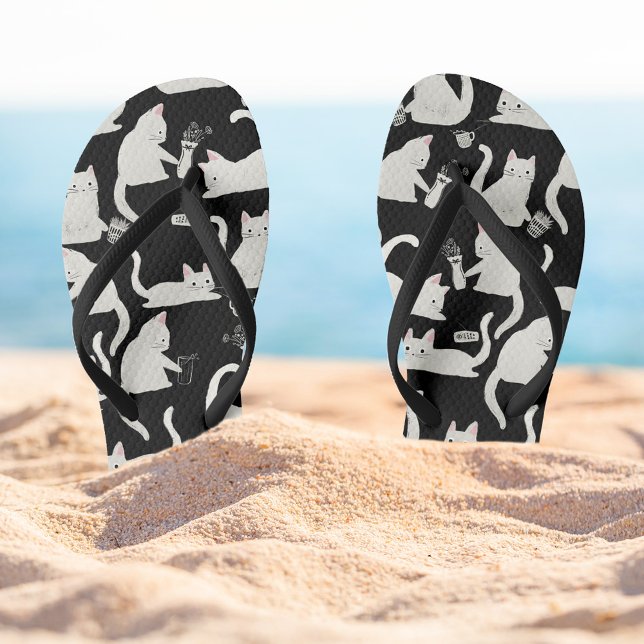 Chanclas Gatos malos tocando cosas, gatos blancos sobre neg (Bad Cats in White Flip Flops)
