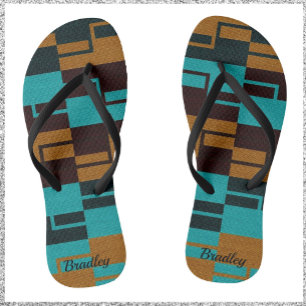 Chanclas Geométrico Turquesa Negro y Marrón