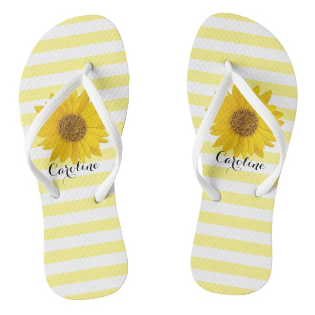 Chanclas Girasol con nombre personalizado rayado amarillo (Plantilla)