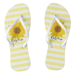 Chanclas Girasol con nombre personalizado rayas amarillas