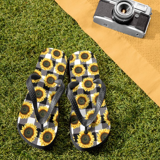 Chanclas Girasol de cuadros de Búfalo negro blanco (Subido por el creador)