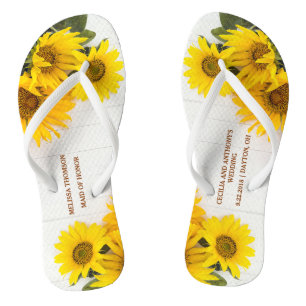 Chanclas Girasoles en flips-flopes de madera rústicos de la