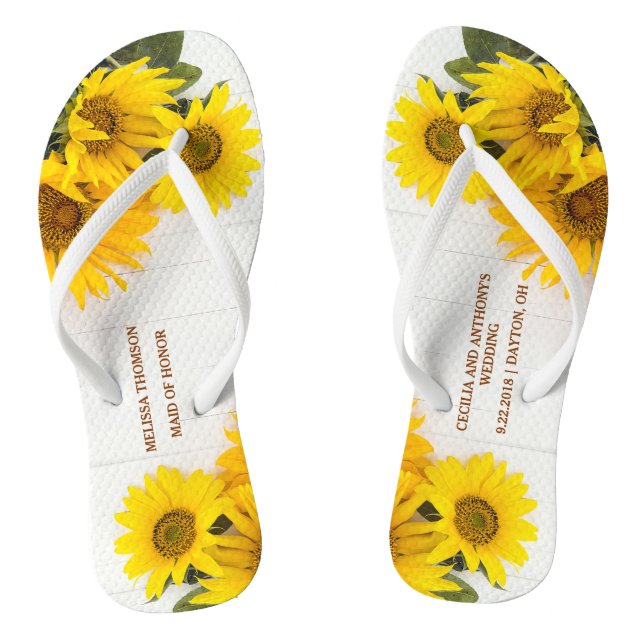 Chanclas Girasoles en flips-flopes de madera rústicos de la (Plantilla)