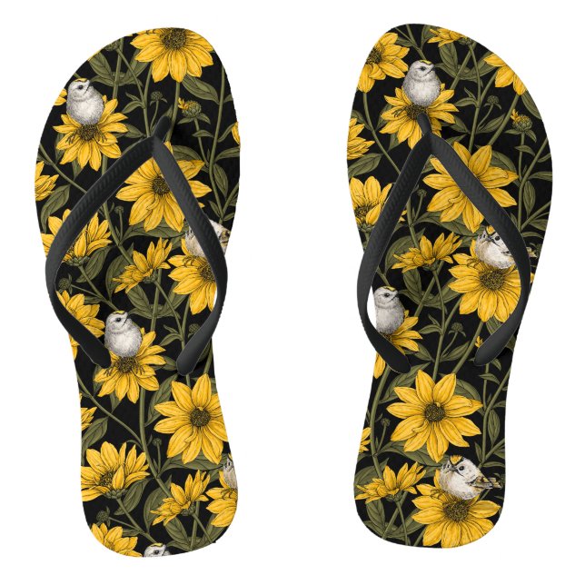 Chanclas girasoles silvestres y pájaros dorados/ amarillos  (Plantilla)
