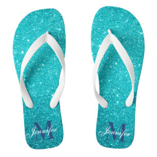 Chanclas Glam Monogramed, Purpurina azul verde azulado