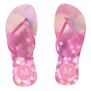 Chanclas Glamorosas chispas rosas Monograma Flip Flops