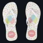 Chanclas Globos y Confetti de oro<br><div class="desc">Los globos y el metal dorado parecen confetti sobre el fondo blanco Flip Flops. El texto "FELIZ" puede ser personalizado.</div>