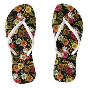 Chanclas Goldfinches en el jardín sobre negro