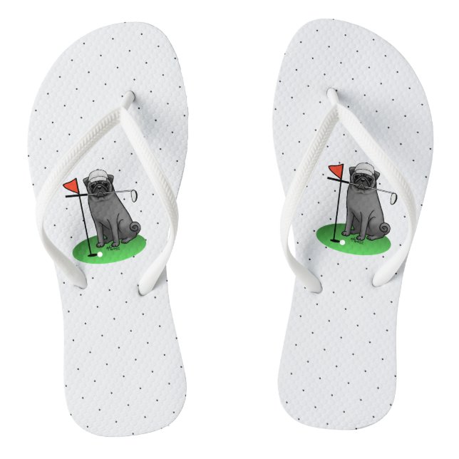 Chanclas Golf Pug Jugando Golf (negro) Cute Dog Funny (Plantilla)