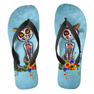 Chanclas Gracioso gato de esqueleto de azúcar