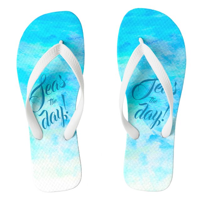 Chanclas Gradiente azul Aqua Monograma simple Flip Flops (Plantilla)