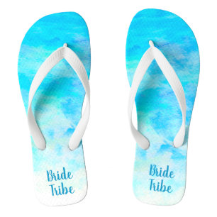 Chanclas Gradiente azul Aqua Monograma simple Flip Flops