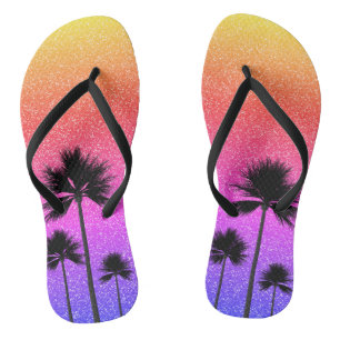 Chanclas Gradiente de puesta de sol de palmeras brillantes