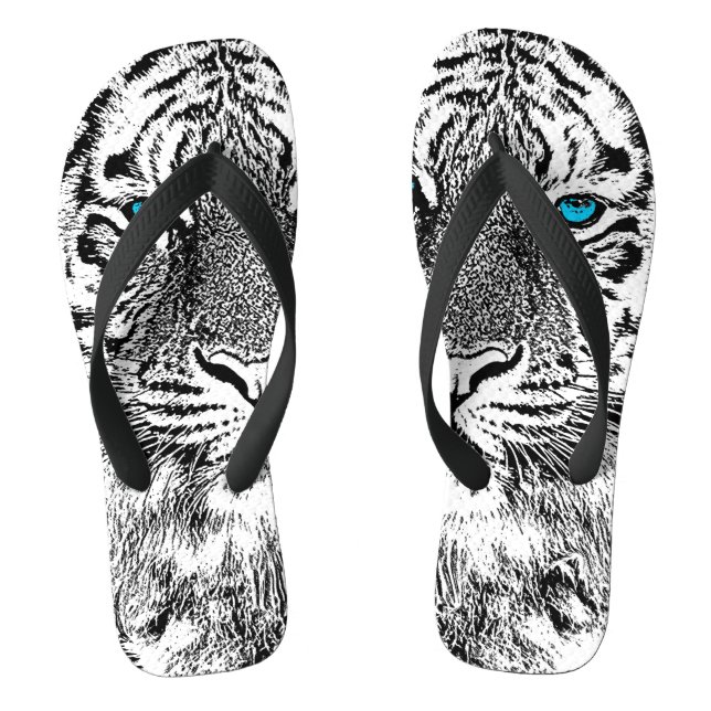 Chanclas Gráfico De Tigre Azul Blanco Y Negro (Plantilla)