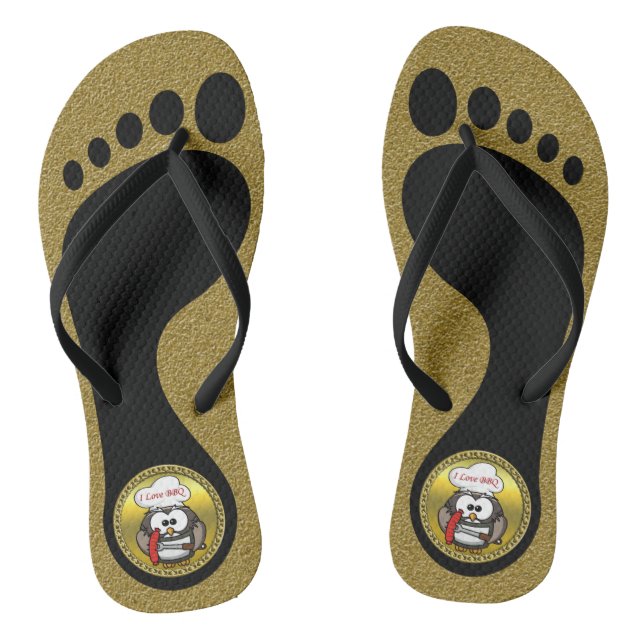 Chanclas Gran búho de cuerno con barbacoa en la mano y marc (Plantilla)