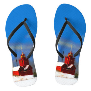 Chanclas Gran pintura de faro rojo - Arte original