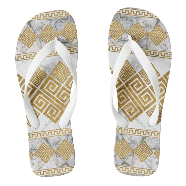 Chanclas Greek Meander - Greek Key White Marble and Gold (Plantilla)