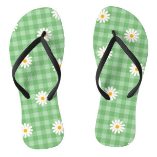 Chanclas Green Daisy Plaid Gingham Check Flower Pattern