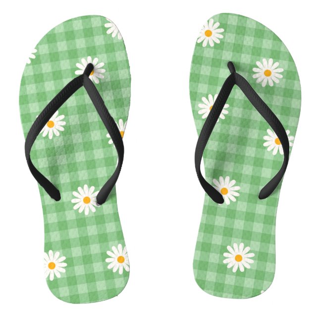 Chanclas Green Daisy Plaid Gingham Check Flower Pattern (Plantilla)