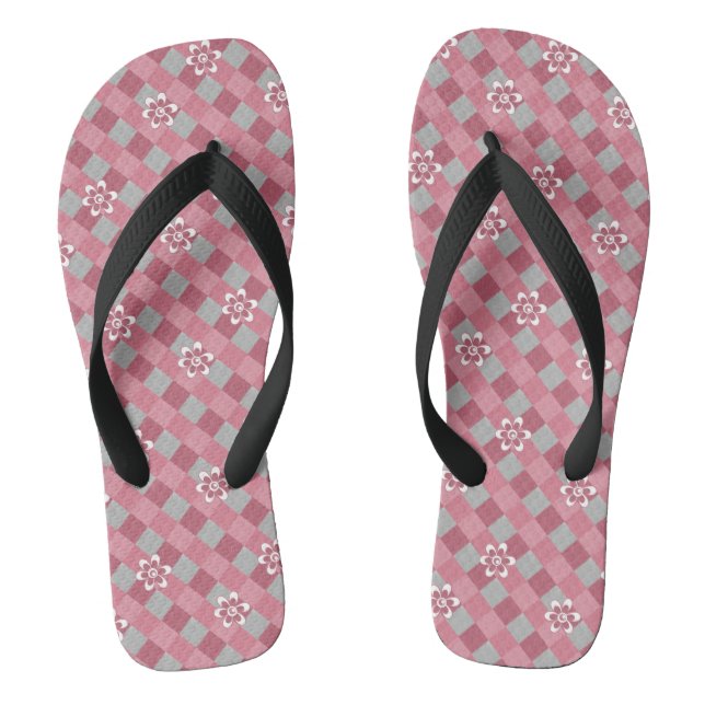 Chanclas Gris y rosa graso con flores de camomila (Plantilla)