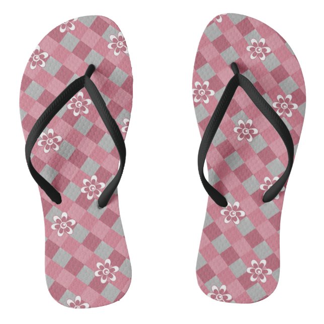 Chanclas Gris y rosa graso con flores de camomila (Plantilla)