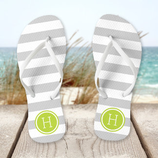 Chanclas Gris y verde en franjas de perrito Monograma