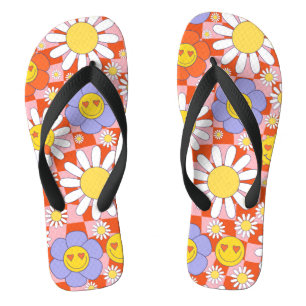 Chanclas Groovy Daisy Floral Cuadros, Y2K 90s
