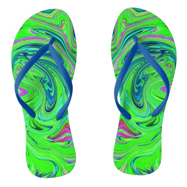 Chanclas Groovy Lime verde y azul Resumen de arte retro (Plantilla)