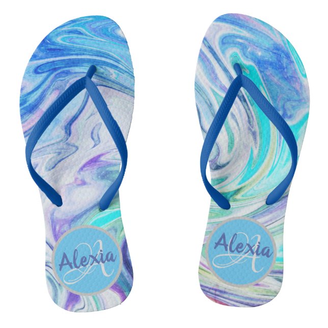 Chanclas Groovy Marble Swirl Monograma Flip Flops (Plantilla)