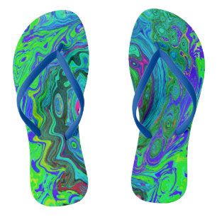 Chanclas Groovy Resumen Swirl Retro Verde y Azul