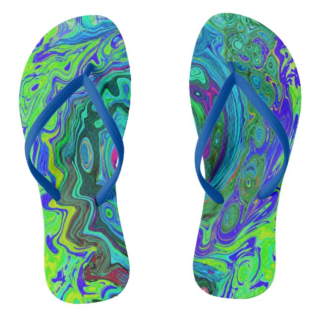 Chanclas Groovy Resumen Swirl Retro Verde y Azul (Plantilla)