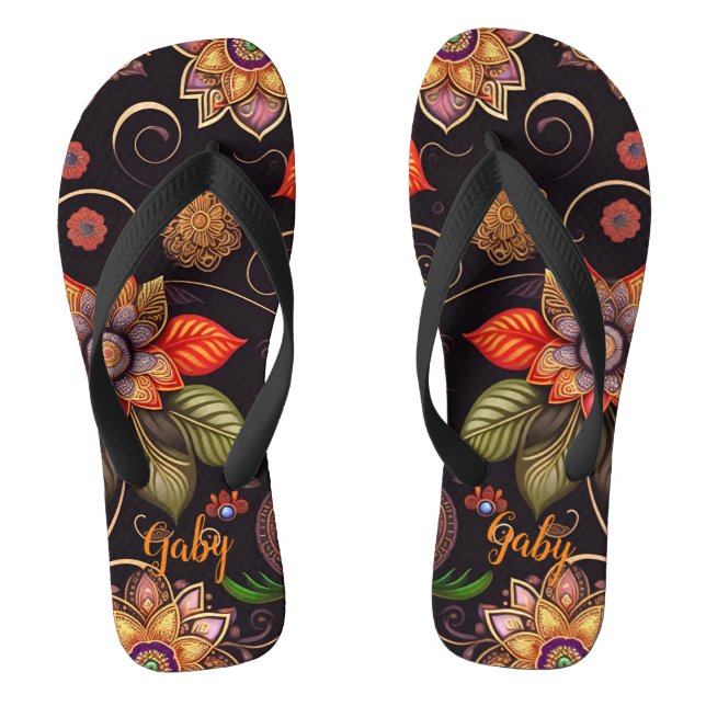 Chanclas große Blüten mit Ornamenten edles Muster (Plantilla)