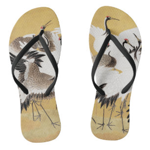 Chanclas Grúas japonesas de rebaño Vintage Pájaro Rico Clás