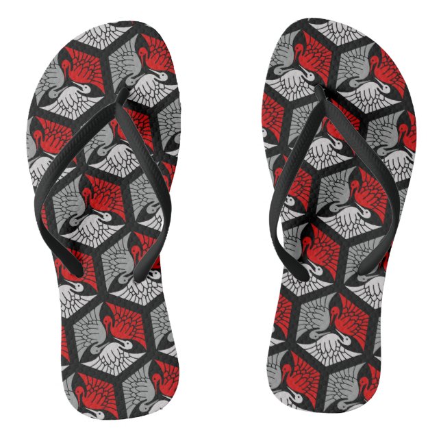 Chanclas Grullas japonesas, rojas, grises, grises y negros (Plantilla)