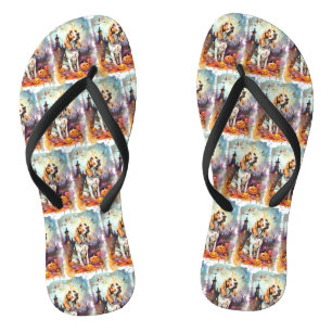 Chanclas Halloween Basset Hound Con Calabazas Asustadas